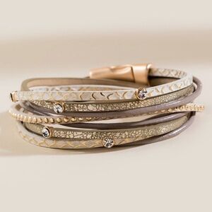 NEW Francesca’s Mariah Leather Suede Wrap Crystal Rose Gold Natural Bracelet